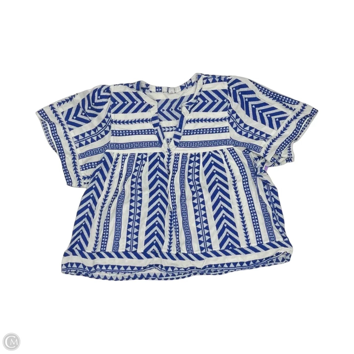 Blouse Short Sleeve By Old Navy In Blue & White, Size: Xxl