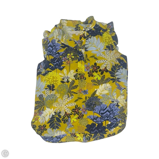 Blouse Short Sleeve By Loft In Blue & Yellow, Size: M