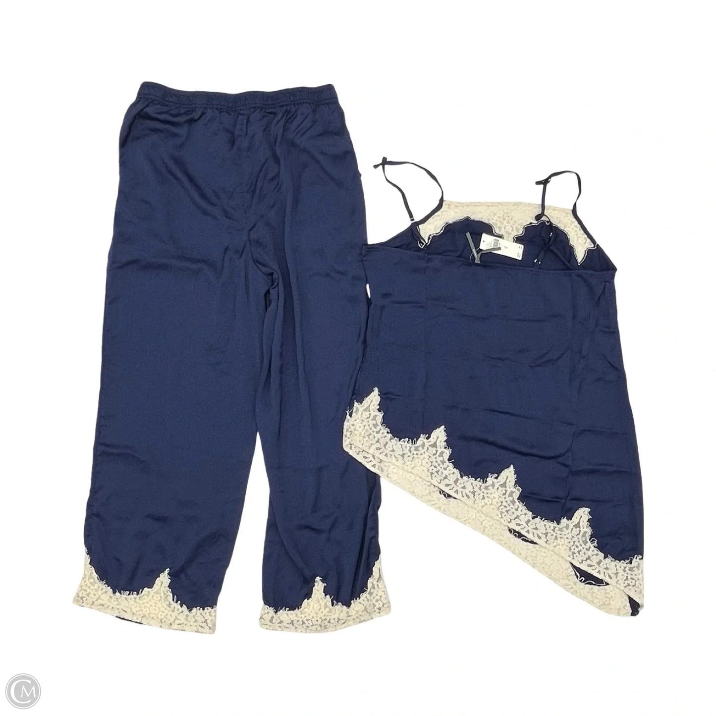 Pajamas 2pc By Anthropologie In Blue & Cream, Size: M