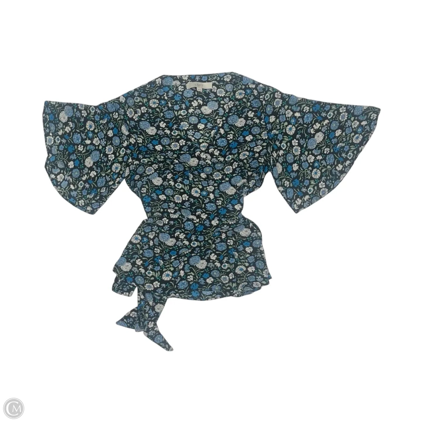 Blouse Short Sleeve By Loft In Black & Blue, Size: Xs