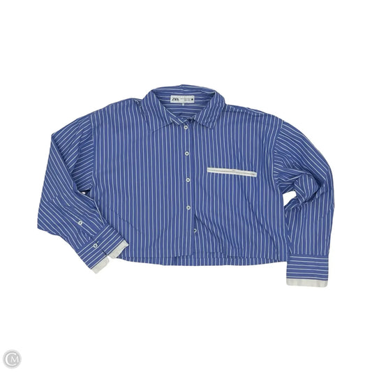 Blouse Long Sleeve By Zara In Blue & White, Size: Xs