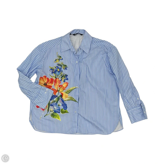 Blouse Long Sleeve By Zara In Blue & White, Size: M