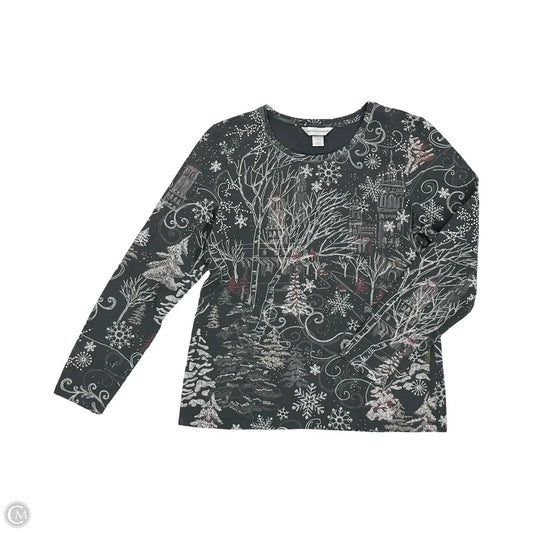 Top Long Sleeve By Christopher And Banks In Cream & Grey, Size: M