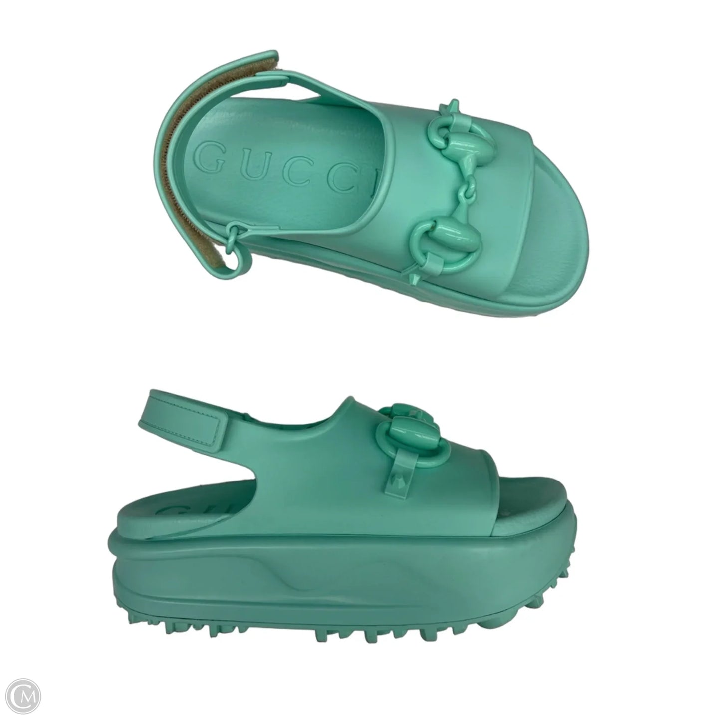 Sandals Luxury Designer By Gucci In Aqua, Size: 5.5