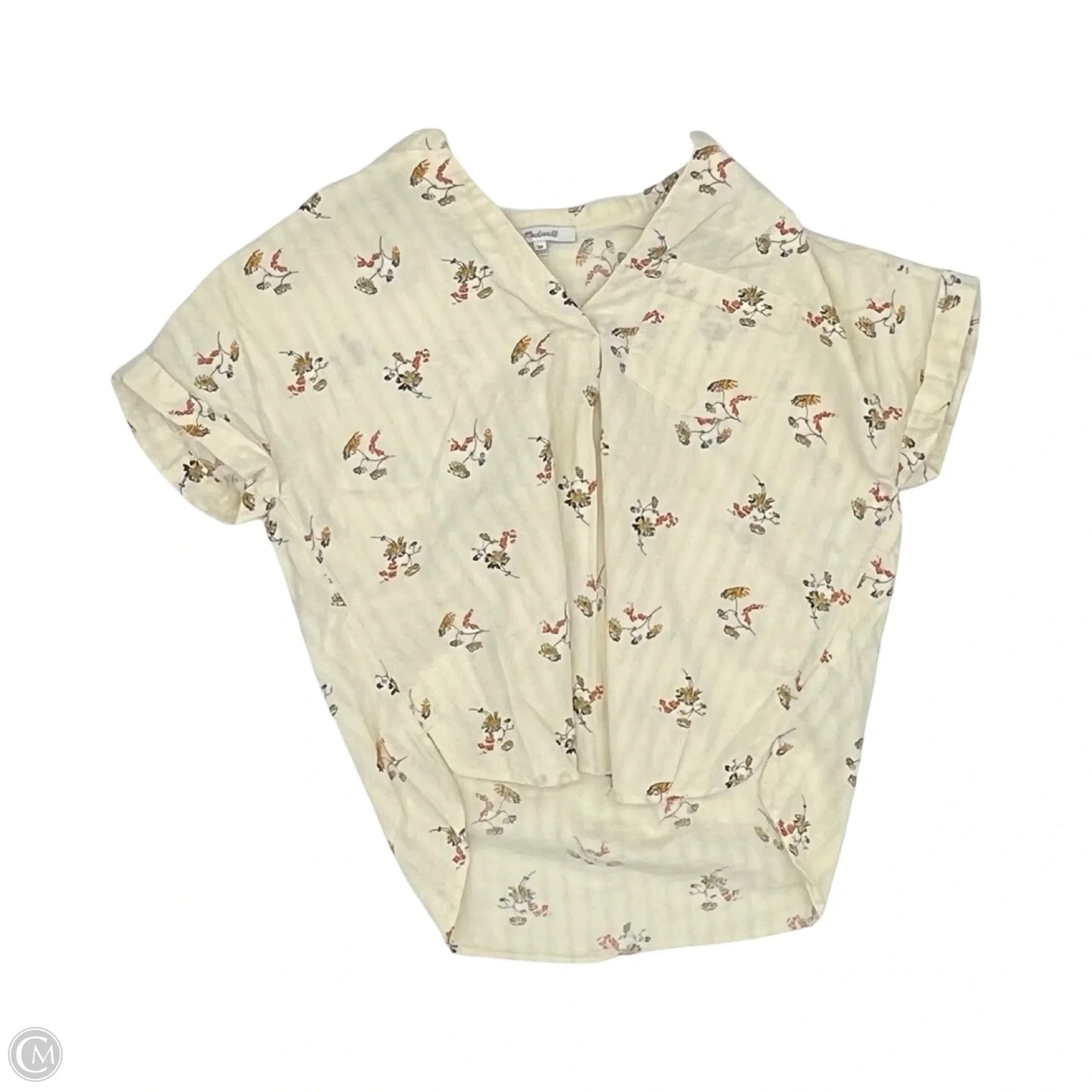 Blouse Short Sleeve By Madewell In Cream & Green, Size: Xs