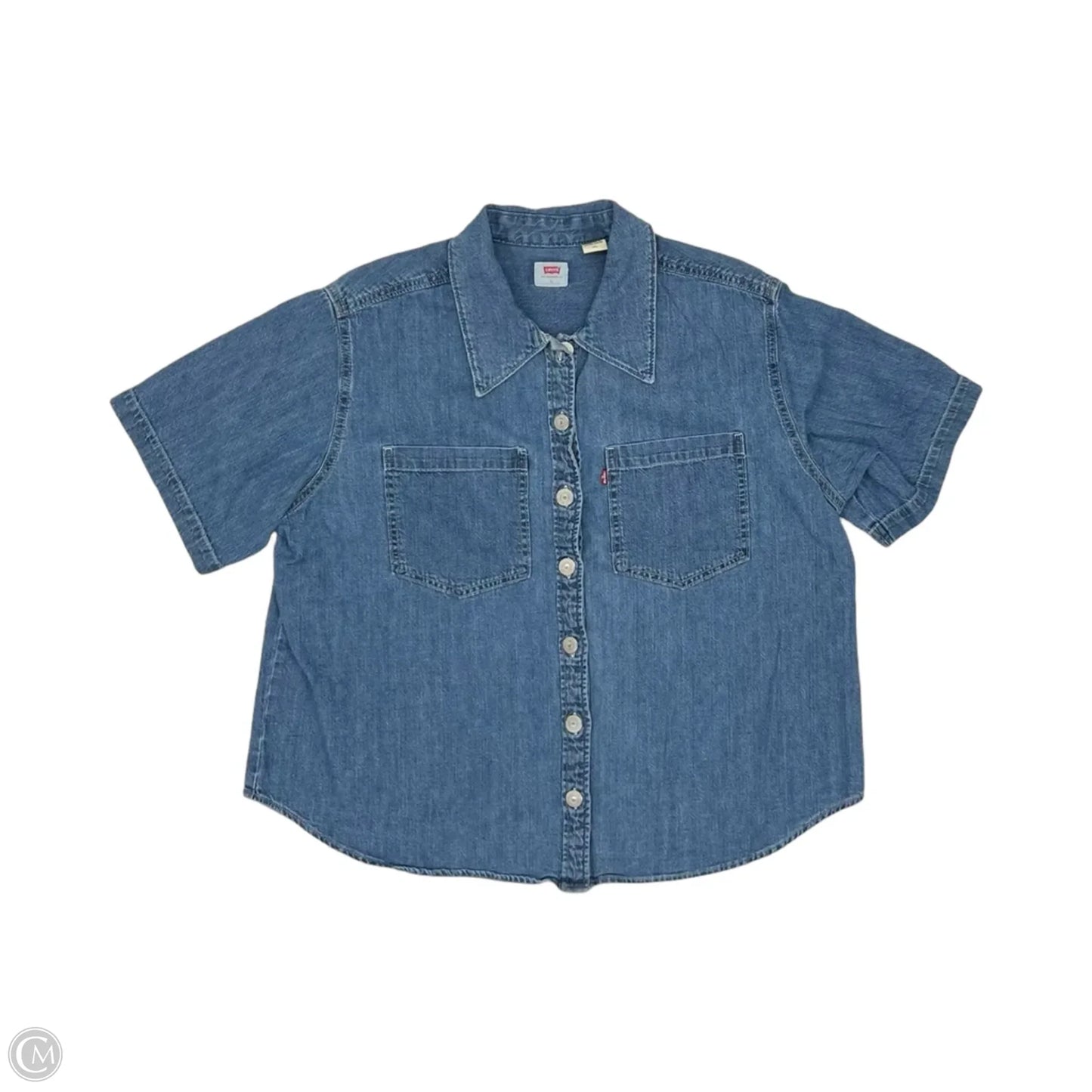 Blouse Short Sleeve By Levis In Blue Denim, Size: L