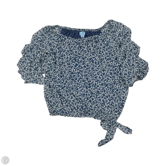 Blouse Short Sleeve By Cece In Blue & White, Size: Xl