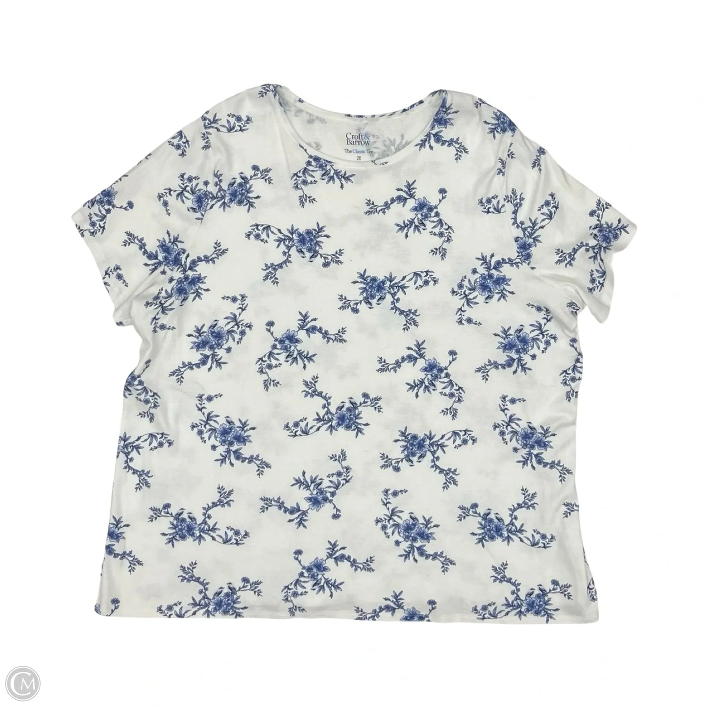 Top Short Sleeve By Croft And Barrow In Blue & White, Size: 2x