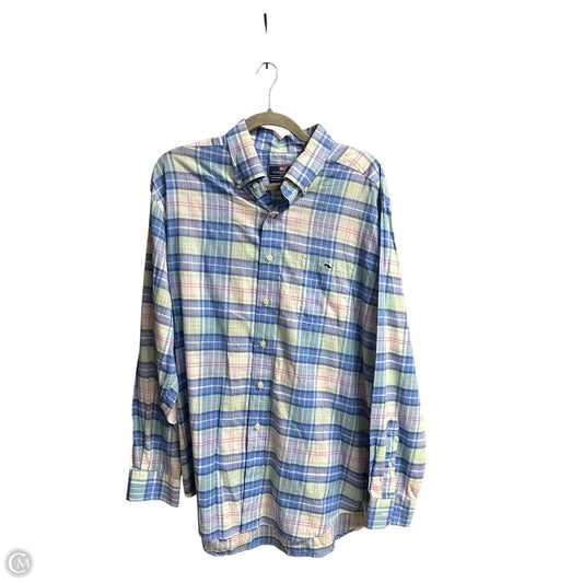 Blouse Long Sleeve By Vineyard Vines In Plaid Pattern, Size: L