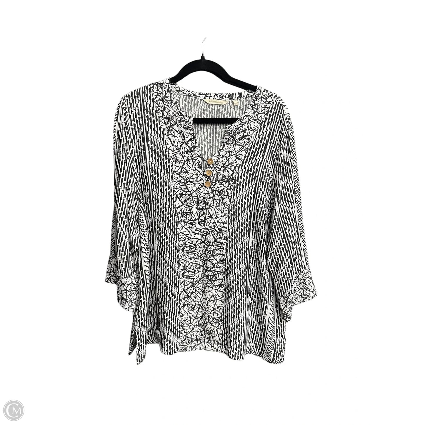 Top 3/4 Sleeve By Soft Surroundings In Black & White, Size: Xl