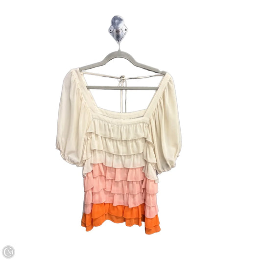 Top Short Sleeve By Cato In Cream & Orange, Size: L