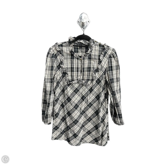 Top 3/4 Sleeve By Banana Republic In Plaid Pattern, Size: M