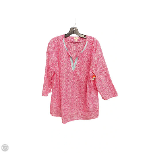 Top Long Sleeve By Talbots In Pink & White, Size: 2x