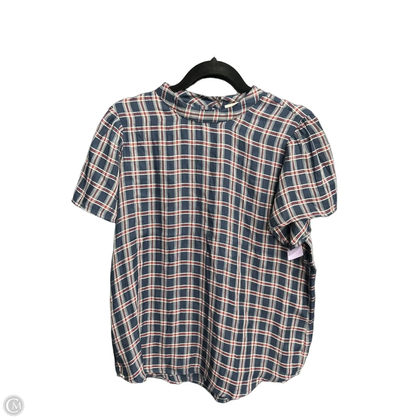 Top Short Sleeve By Loft In Plaid Pattern, Size: M