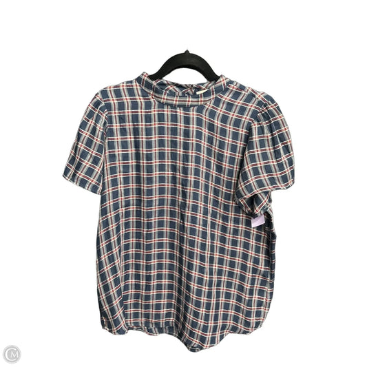 Top Short Sleeve By Loft In Plaid Pattern, Size: M