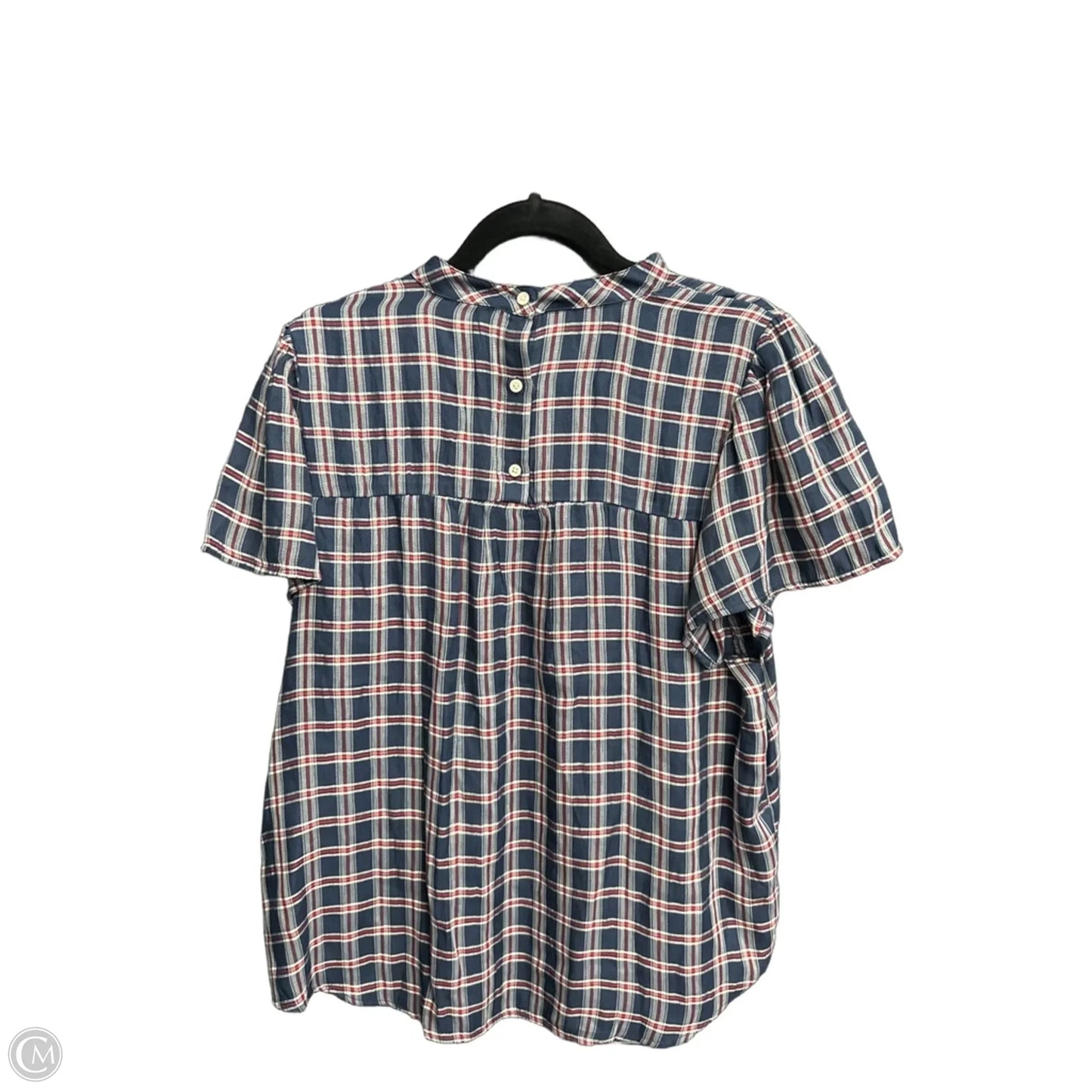 Top Short Sleeve By Loft In Plaid Pattern, Size: M