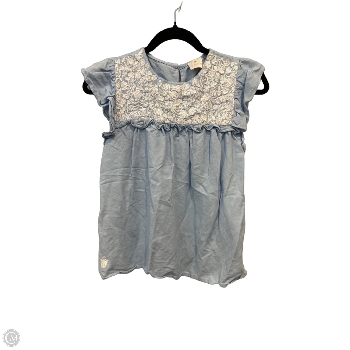 Blouse Short Sleeve By J.marie In Blue & White, Size: S