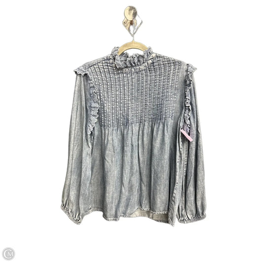 Blouse Long Sleeve By Ivy Jane In Blue Denim, Size: M