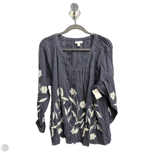 Top Long Sleeve By J. Jill In Blue & White, Size: L