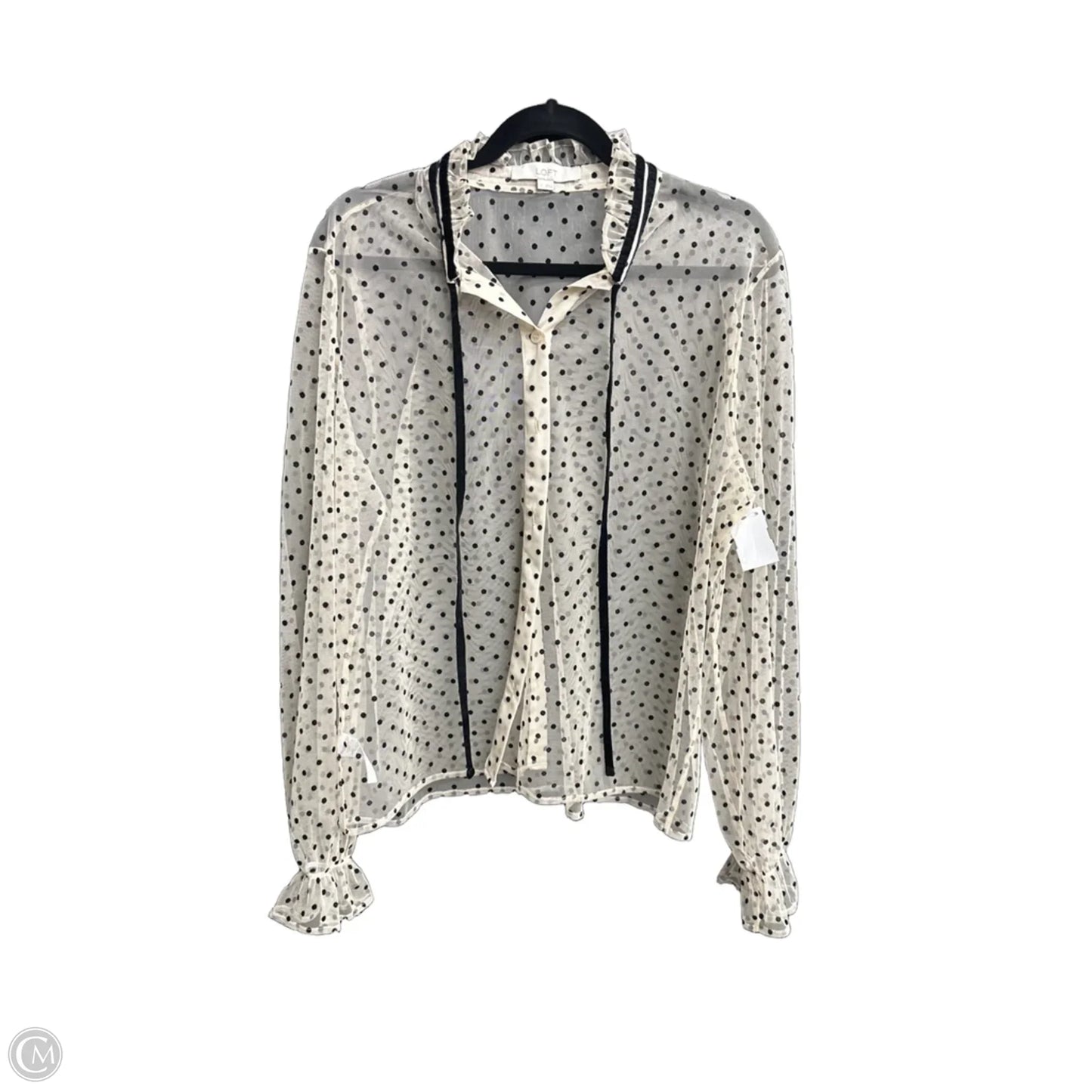 Blouse Long Sleeve By Loft In Polkadot Pattern, Size: L