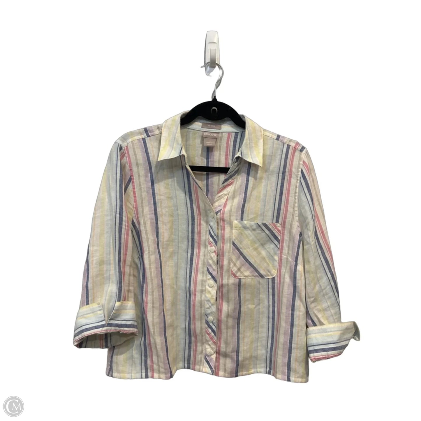 Top Long Sleeve By Chicos In Striped Pattern, Size: M