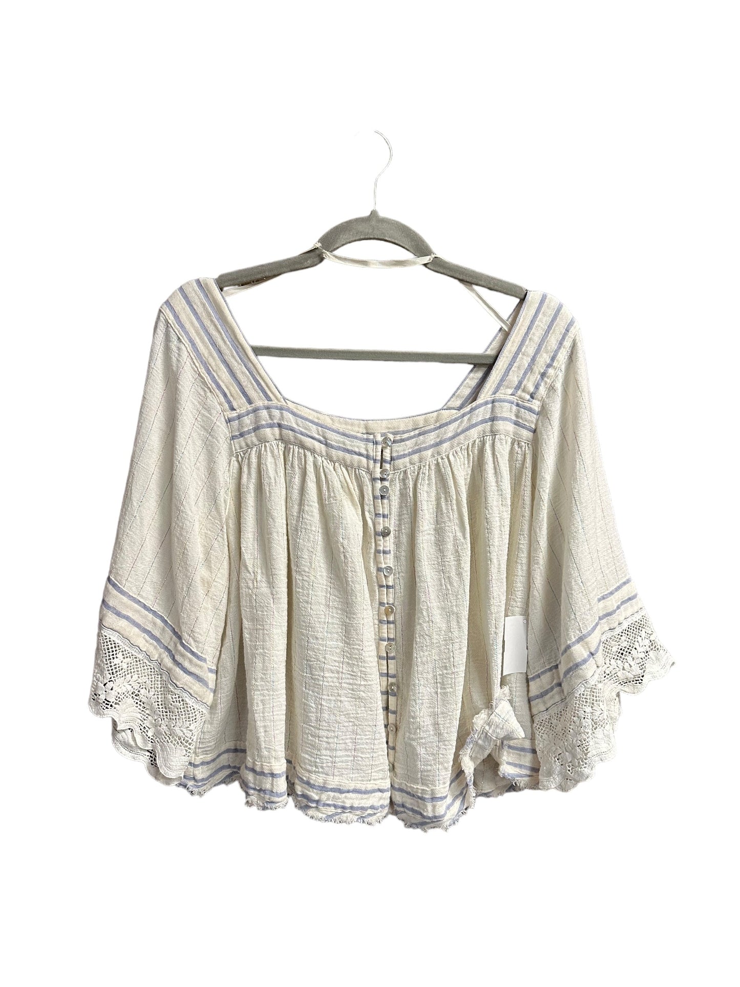 Blue & Cream Top Short Sleeve Free People, Size M