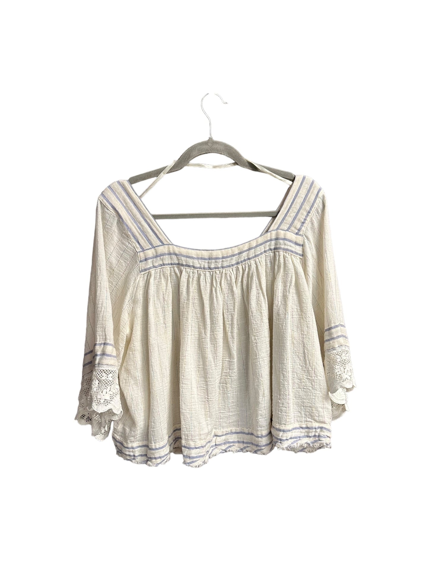 Blue & Cream Top Short Sleeve Free People, Size M