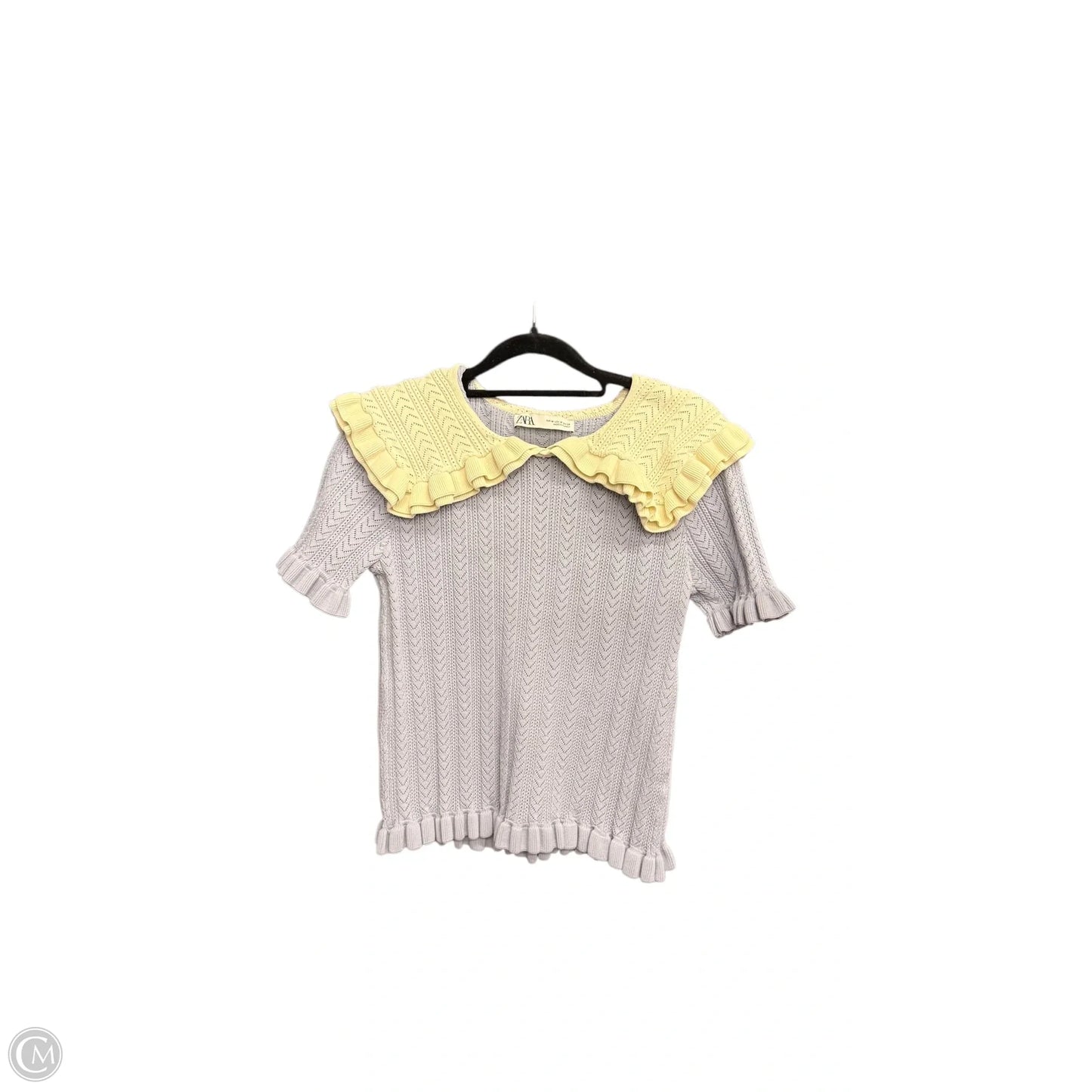 Blouse Short Sleeve By Zara In Blue & White, Size: M