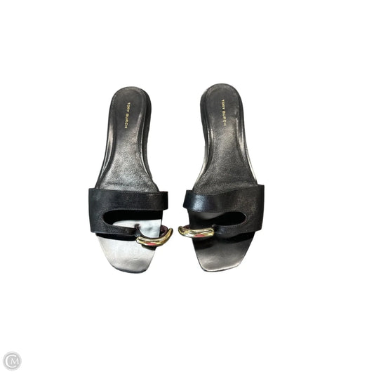 Sandals Designer By Tory Burch In Black & Gold, Size: 9.5