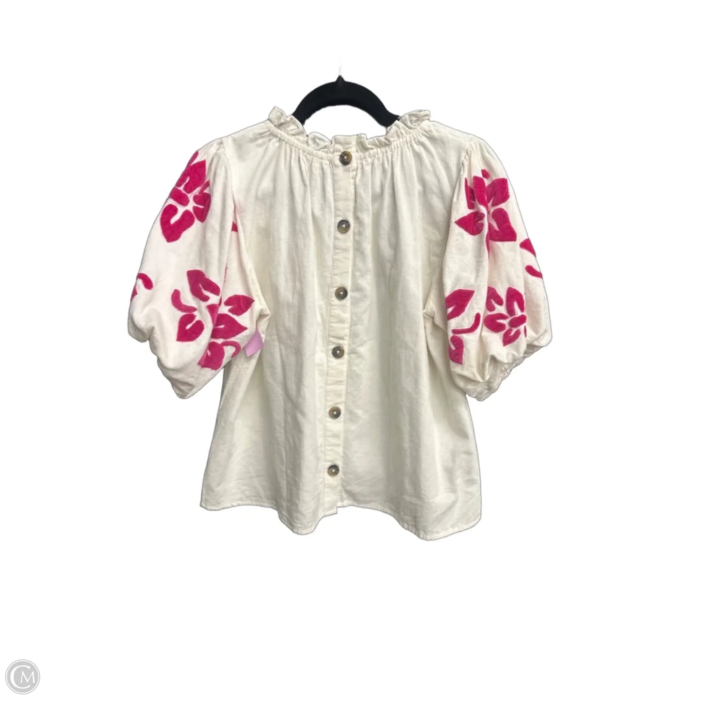 Top Short Sleeve By Thml In Cream & Pink, Size: Xs