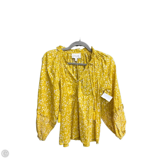 Top Long Sleeve By Cleobella In White & Yellow, Size: Xs