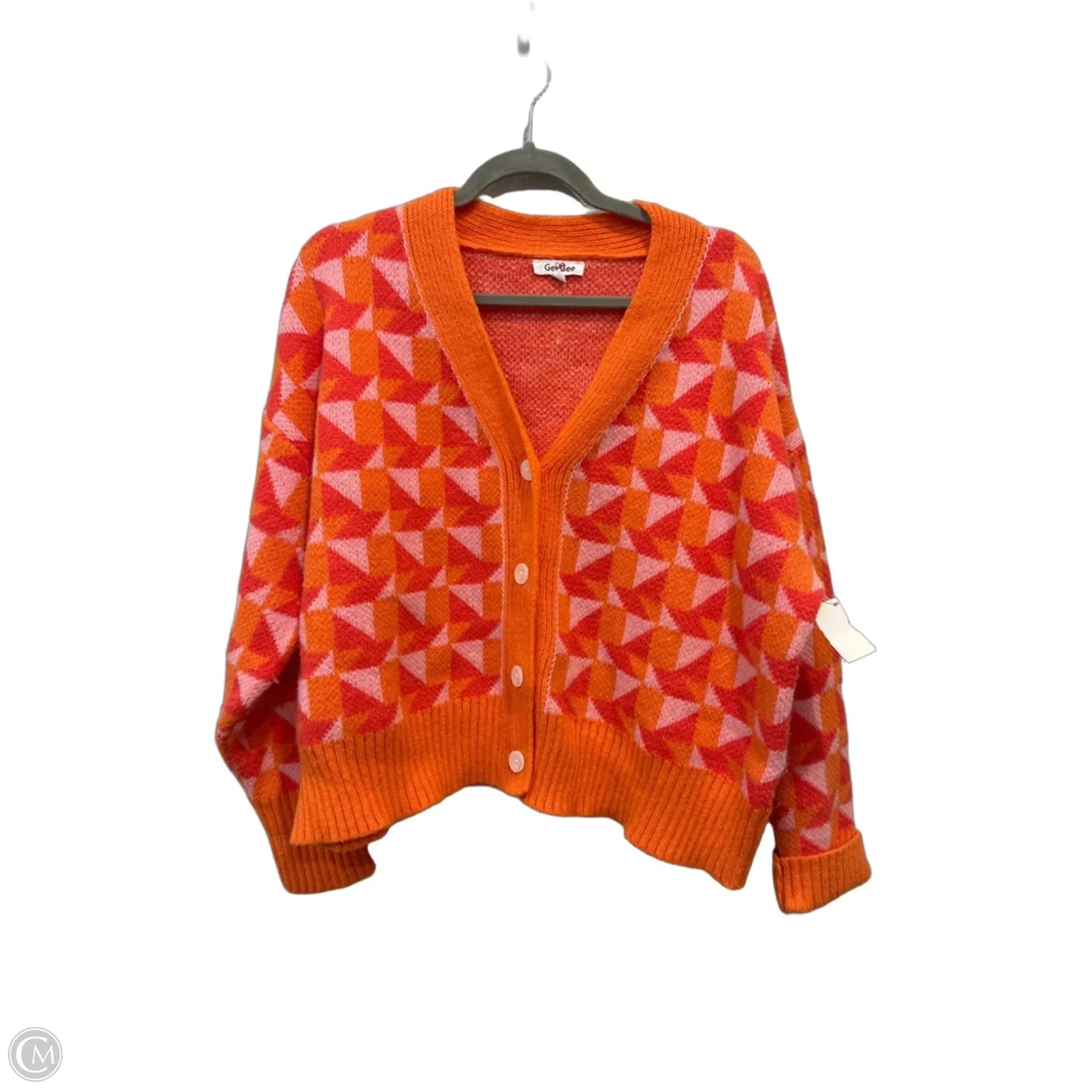 Sweater Cardigan By Geegee In Orange & Pink, Size: L