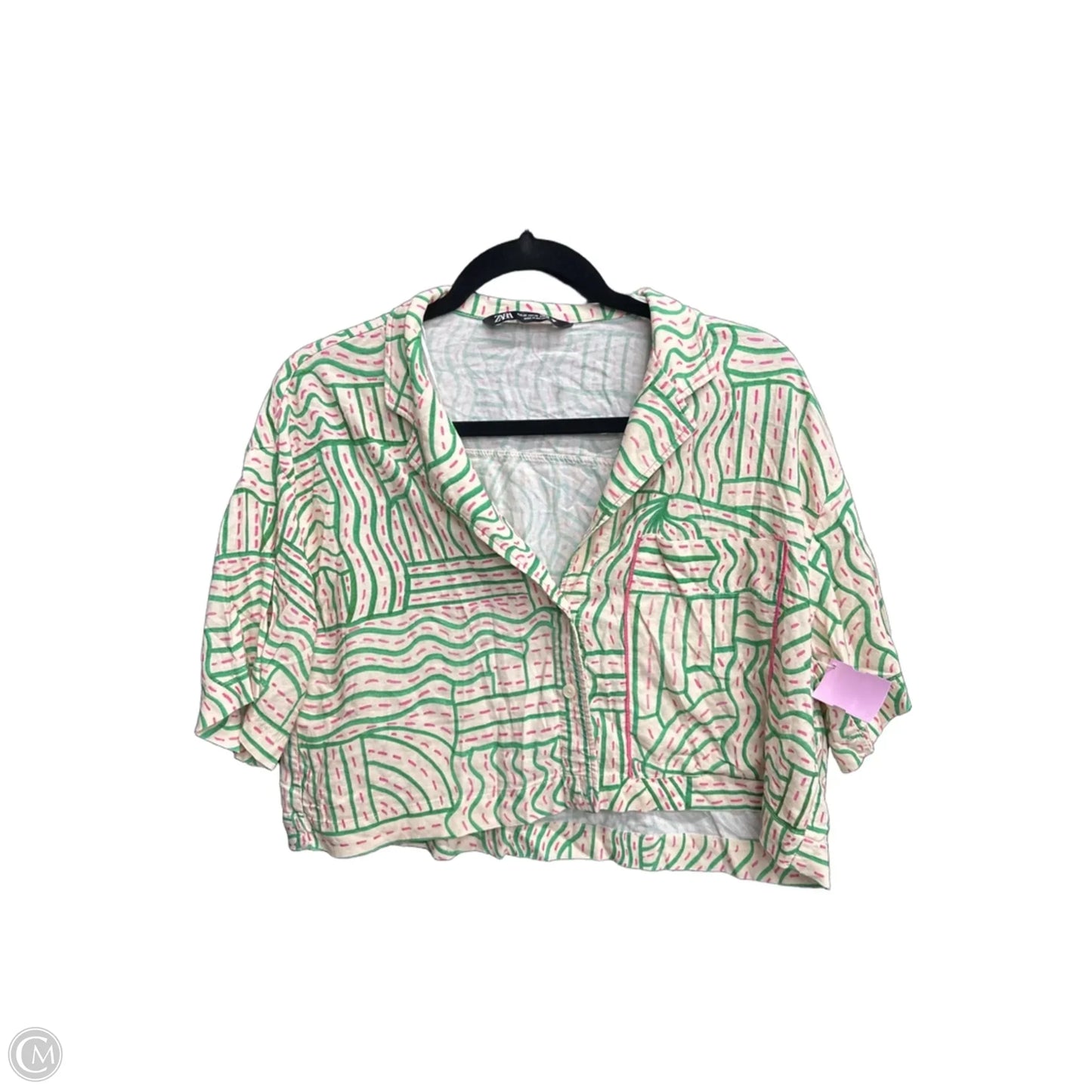 Top Short Sleeve By Zara In Green & Pink, Size: Xs