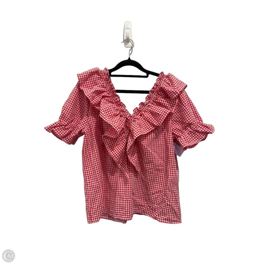 Top Short Sleeve By Shein In Plaid Pattern, Size: L