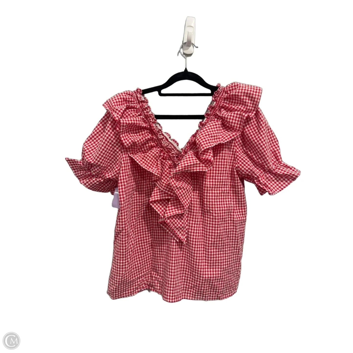 Top Short Sleeve By Shein In Plaid Pattern, Size: L