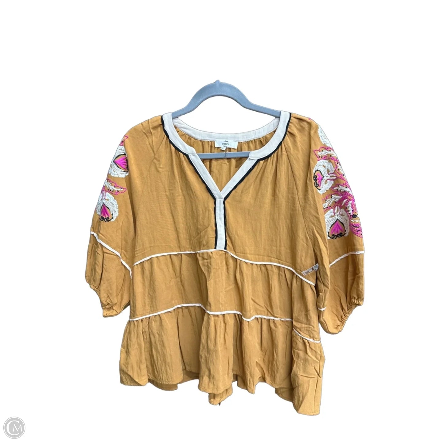 Top 3/4 Sleeve By Entro In Brown, Size: M