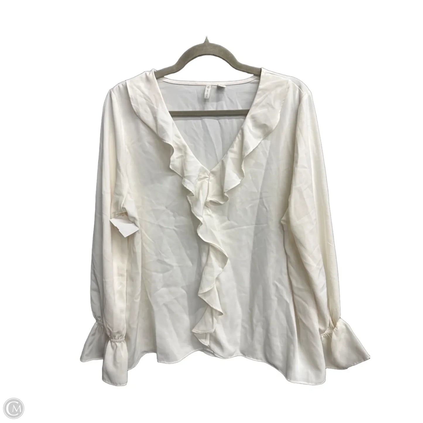 Blouse Long Sleeve By Cato In White, Size: L