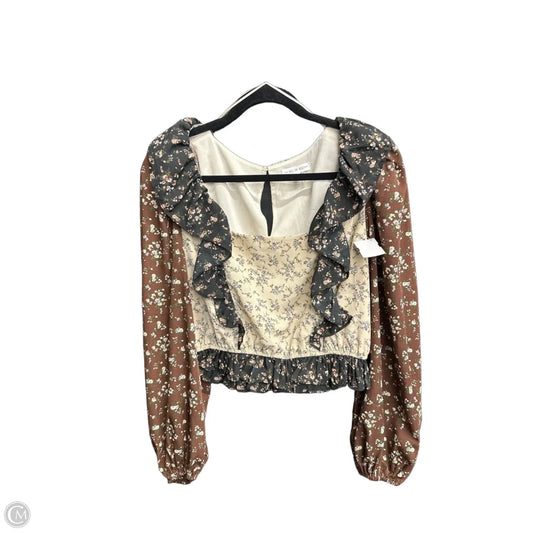 Blouse 3/4 Sleeve By Clothes Mentor In Brown & Cream, Size: S