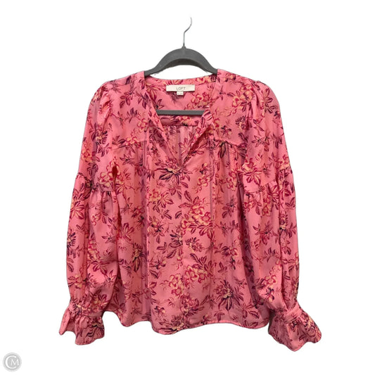 Blouse Long Sleeve By Loft In Pink & Red, Size: Xs