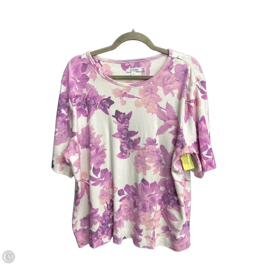 Top Short Sleeve By Chicos In Purple & White, Size: Xxl