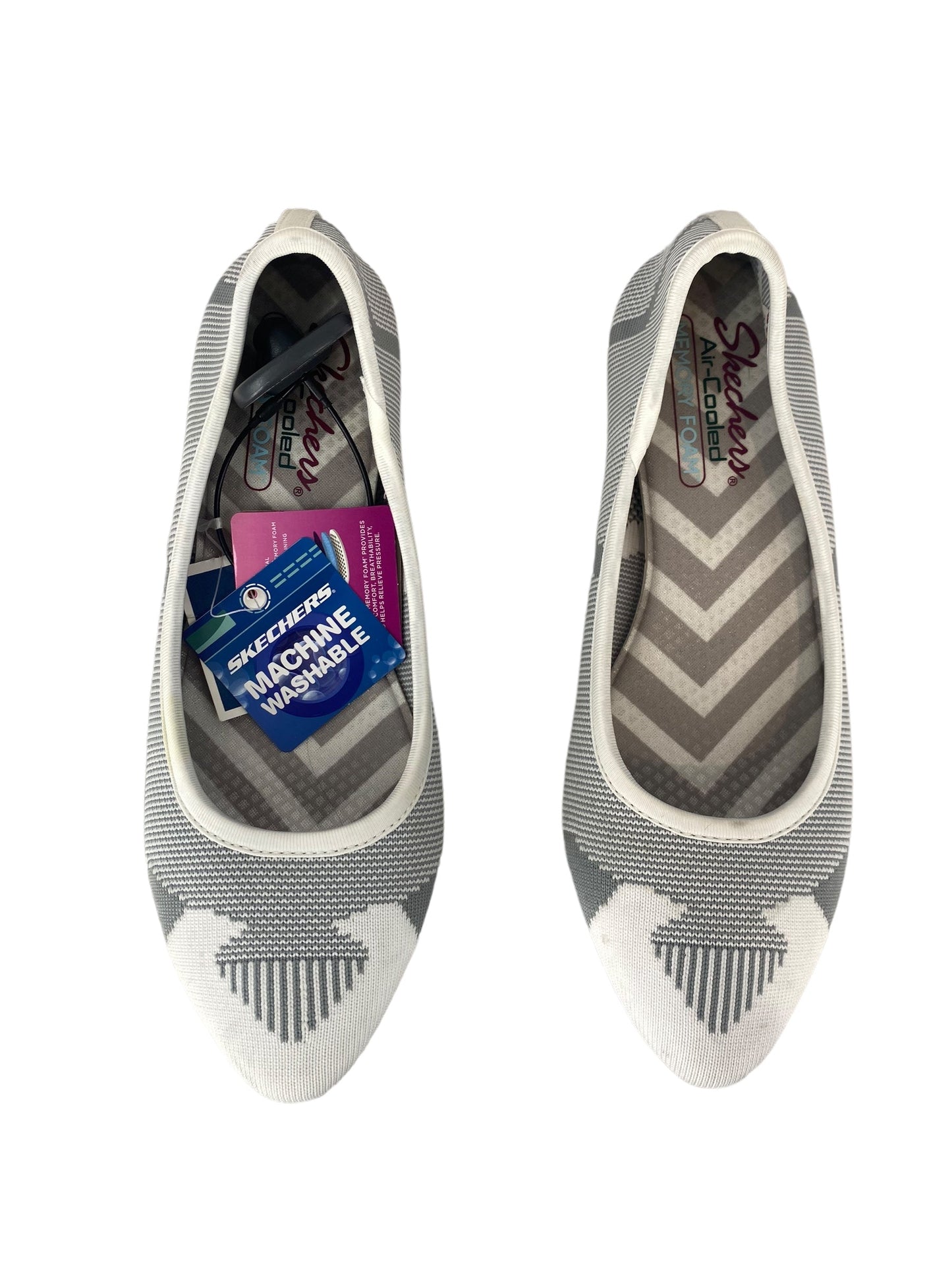 Grey & White Shoes Flats Skechers, Size 9.5