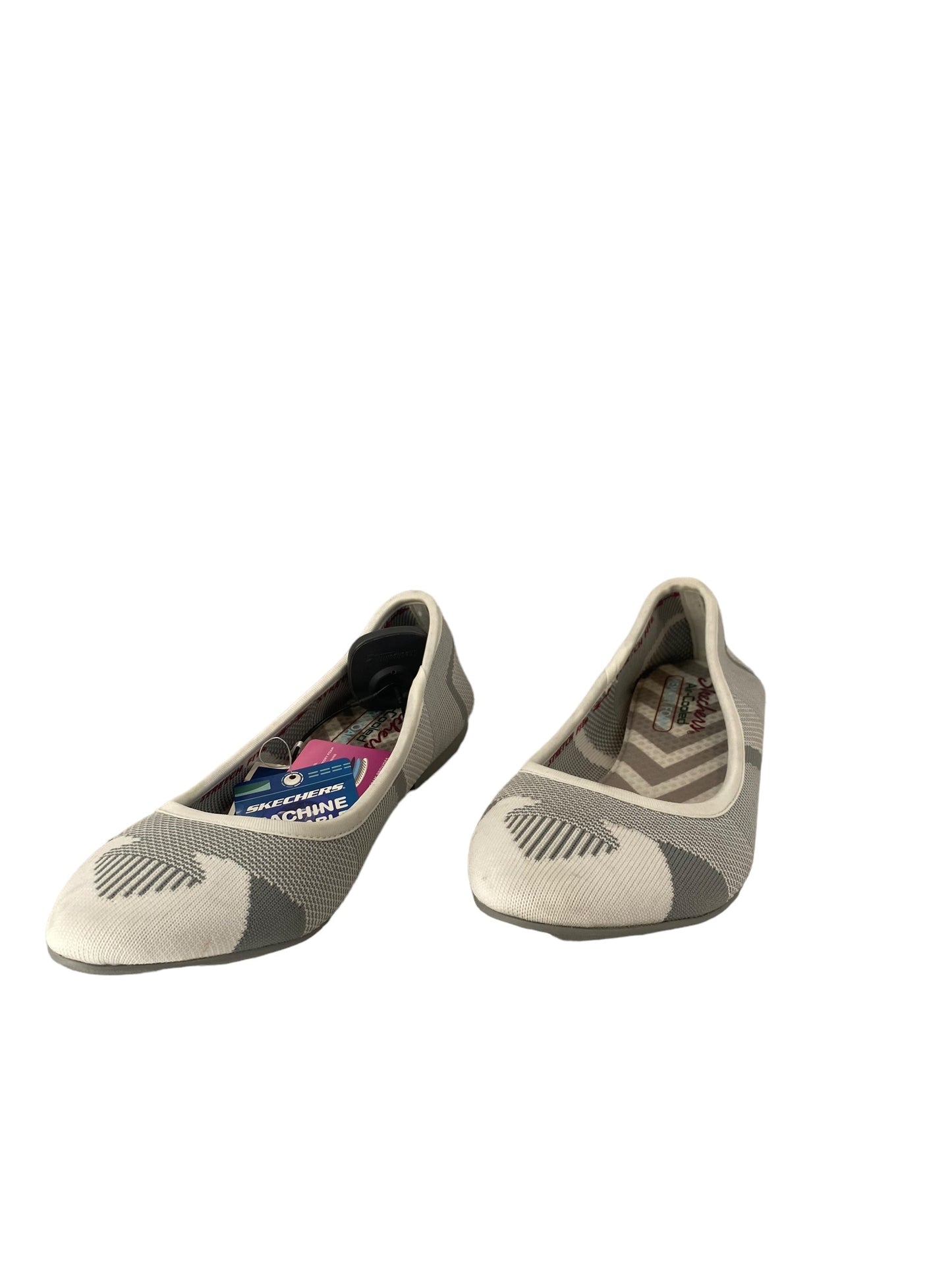 Grey & White Shoes Flats Skechers, Size 9.5