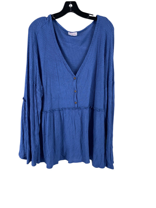 Top Long Sleeve Basic By Pink Lily In Blue, Size: 2x