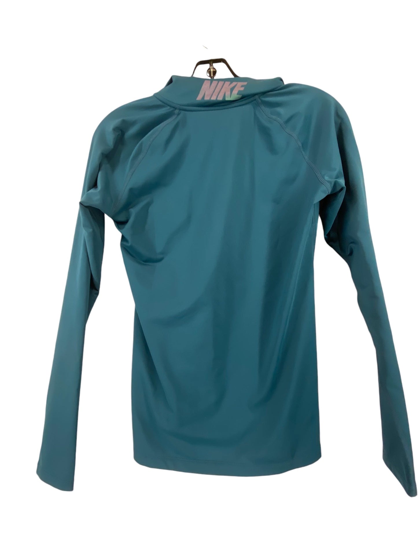 Athletic Top Long Sleeve Collar By Nike In Green, Size: M