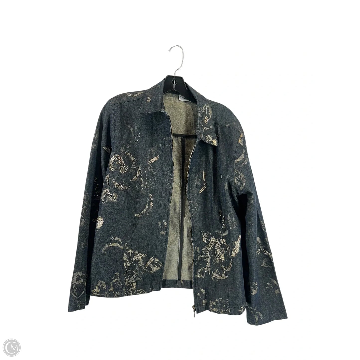Jacket Denim By Chicos In Blue & Gold, Size: 2