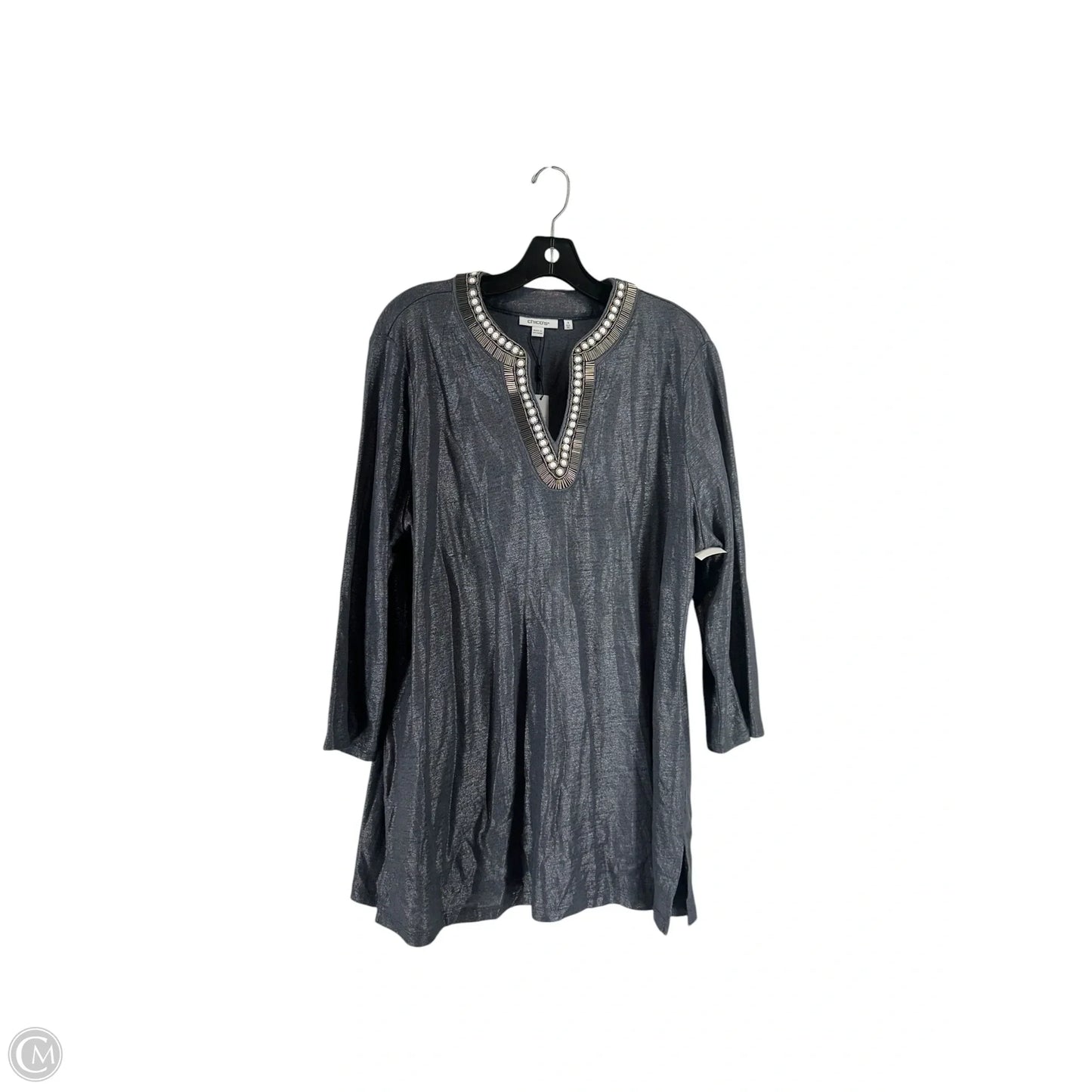 Top 3/4 Sleeve By Chicos In Silver, Size: Xl