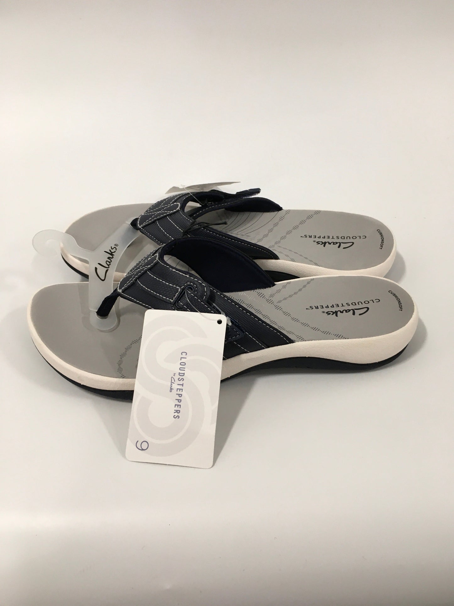 Blue Grey Sandals Flip Flops Clarks, Size 9