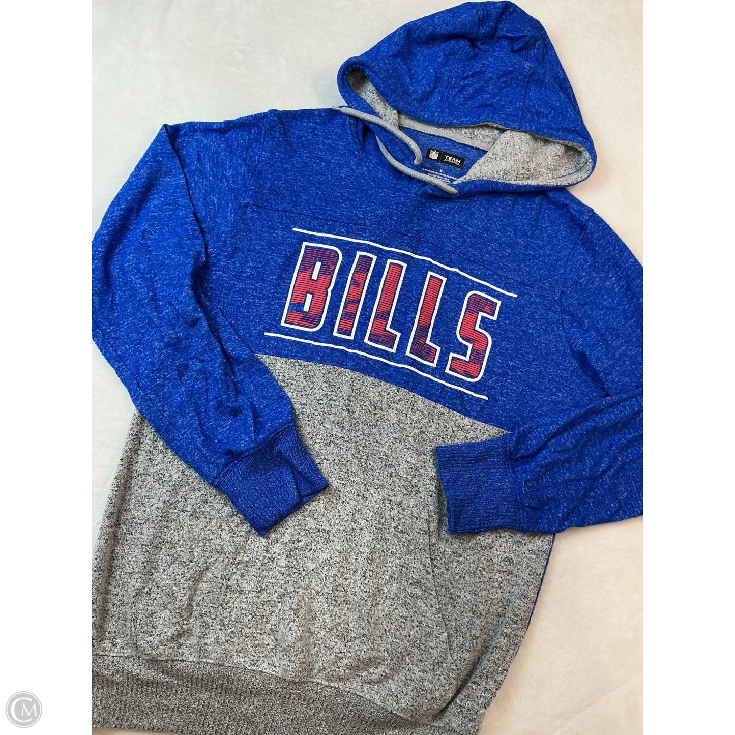 Athletic Top Long Sleeve Hoodie By Nfl In Blue & Grey, Size: M