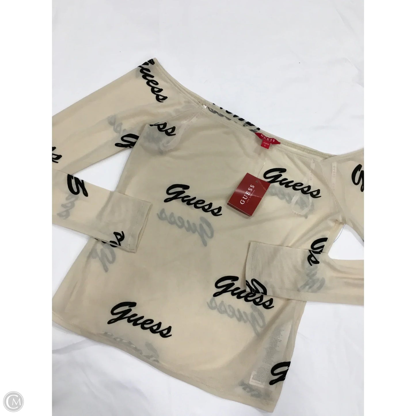 Top Long Sleeve By Guess In Tan, Size: L