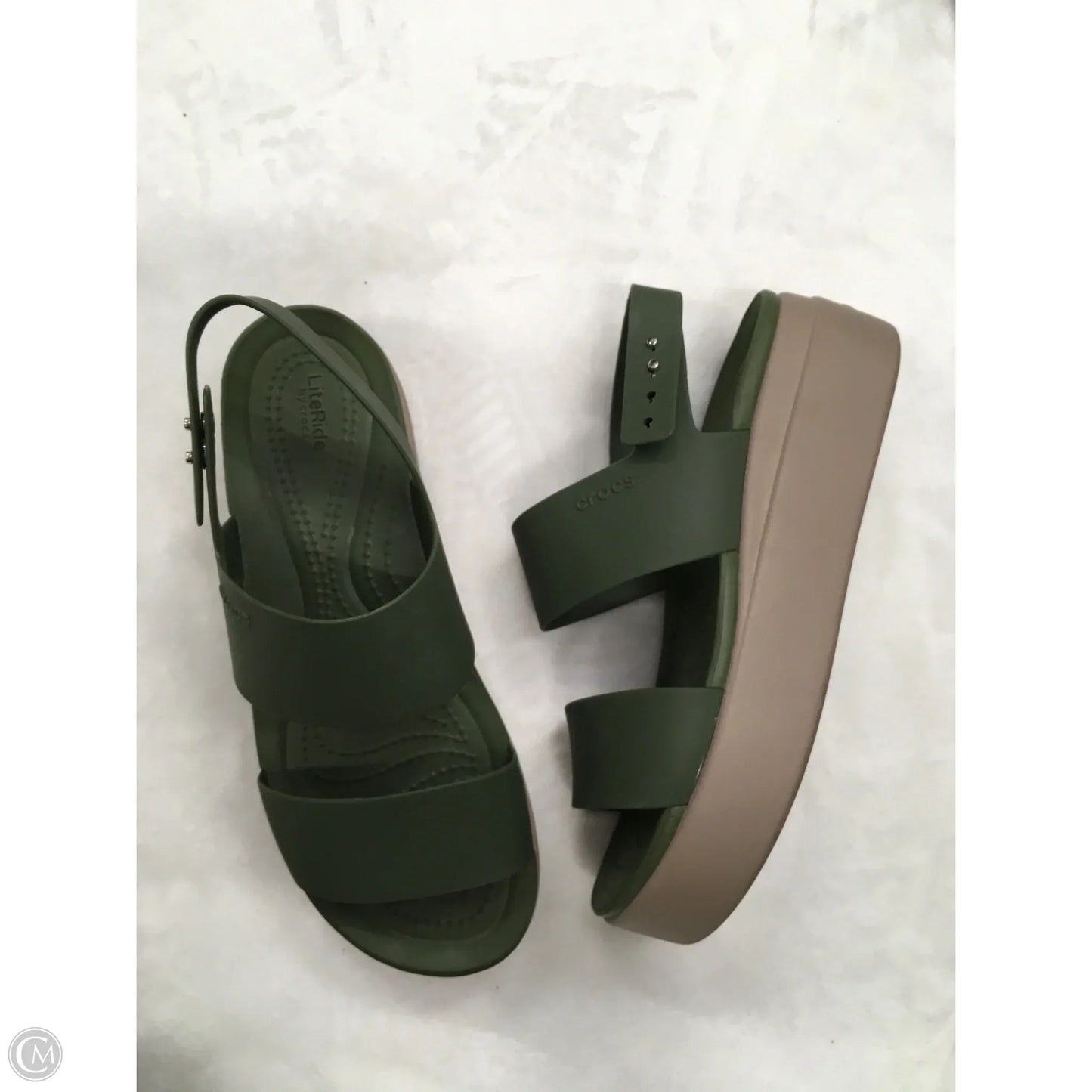 Sandals Heels Platform By Crocs In Green, Size: 8